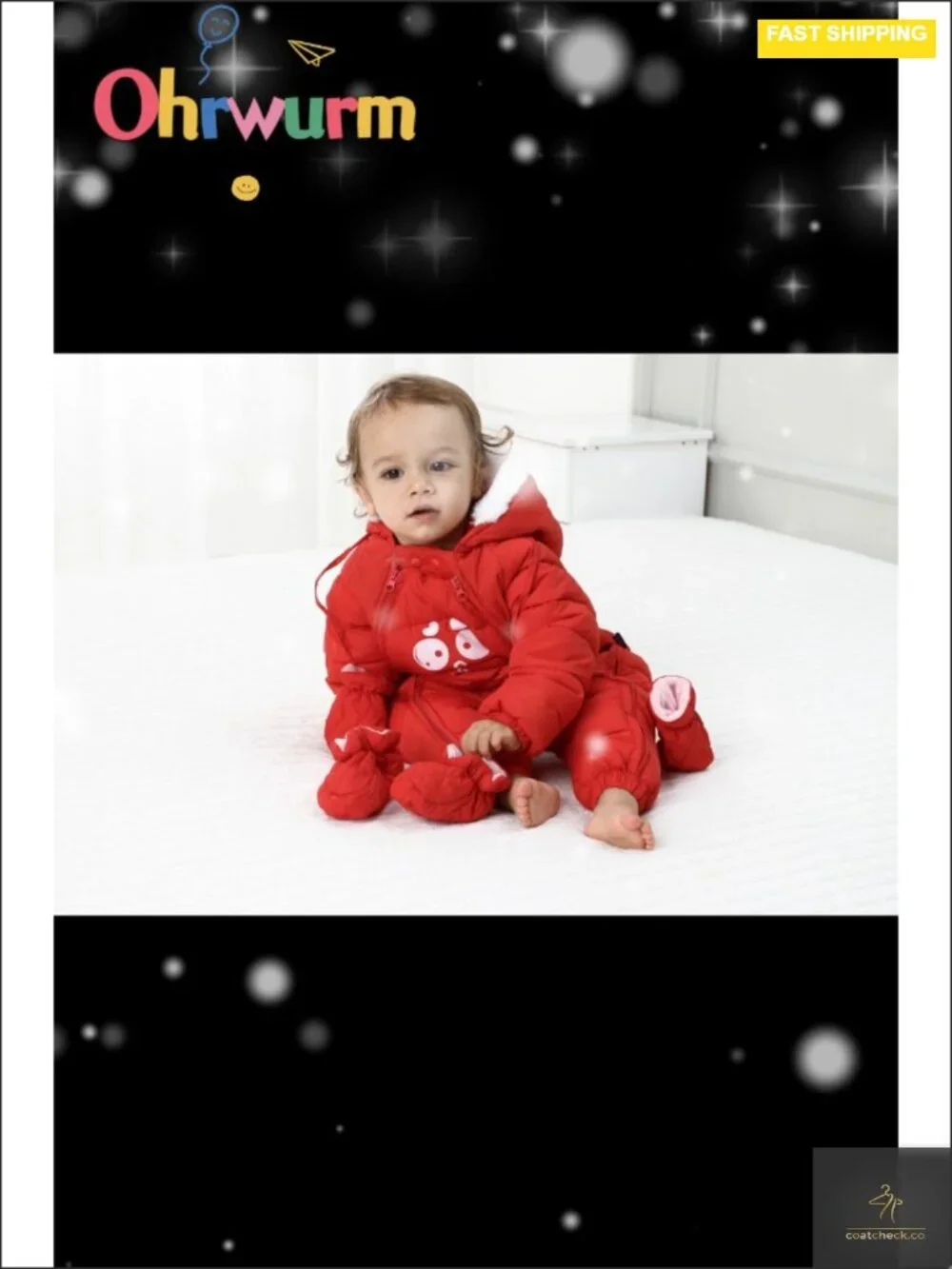 Baby Snowsuit Jumpsuit Winter Coat Hooded Faux Fur Polyester Toddler